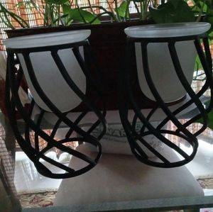 One set of 2 Black Metal Spindle Candleholders